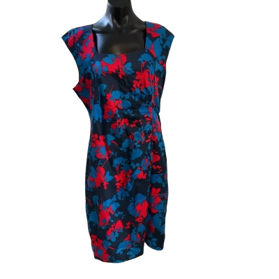 Jacqui-E Womens  Size 14 Casual Dress Blue / Floral / Navy Blue / Red 