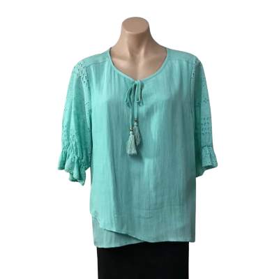 Jolie Saule Womens Size 12 Turquoise / Embroidered Short Sleeve Top 