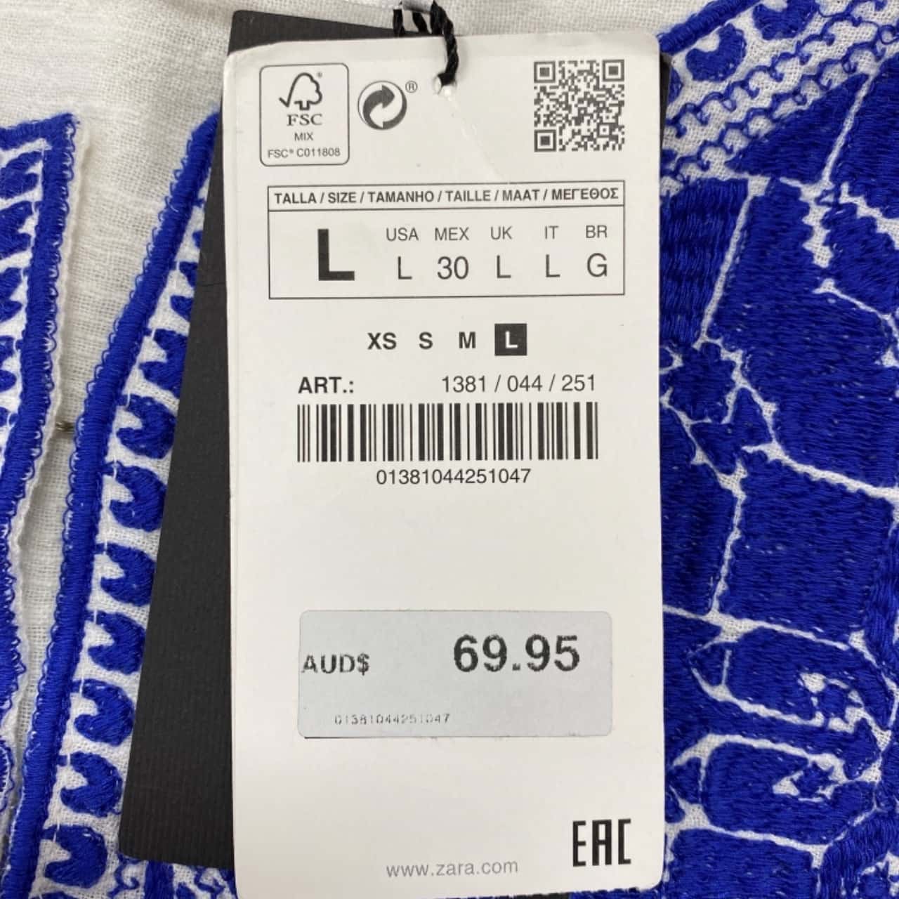 Zara Women's Size L Long Sleeve Blue/White