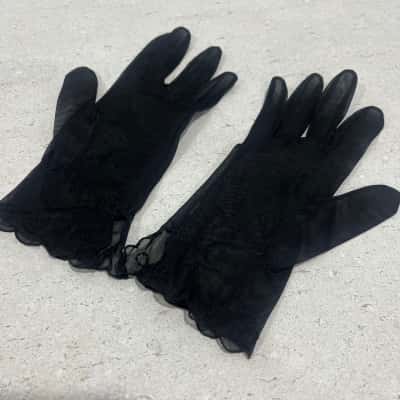 Vintage Black Embroided Gloves Small 