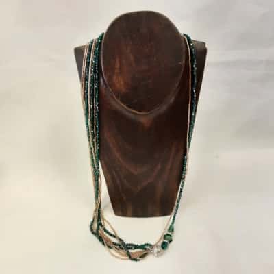 Women's Emerald Green Tone and Pink tone small beaded  Necklace 
