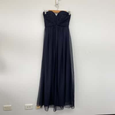Bariano Navy Blue Embellished Strapless Evening Maxi Dress  Size 6 