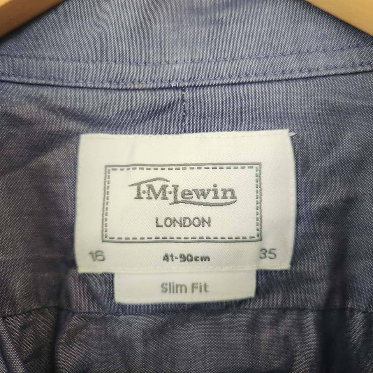 T. M. Lewin London Blue Long Sleeve Button Up Shirt Size 35