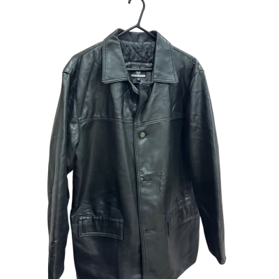V Mens  Size M Super Quality Made in Italy Black Leather Coat
