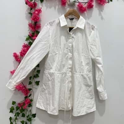 City Chic Womens Long Sleeve Shirt Dress Size XS White 