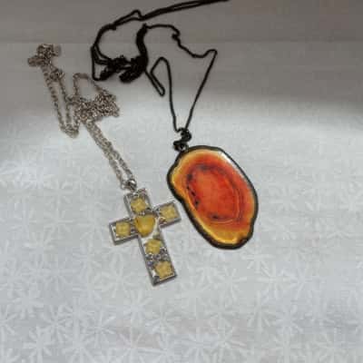  Beautiful Orange & Yellow Stone Costume Necklace Combo