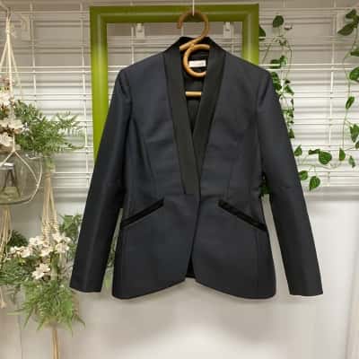 Sass & Bide Womens  Size 12 80% Wool Suit Jacket Black & Slate Blue