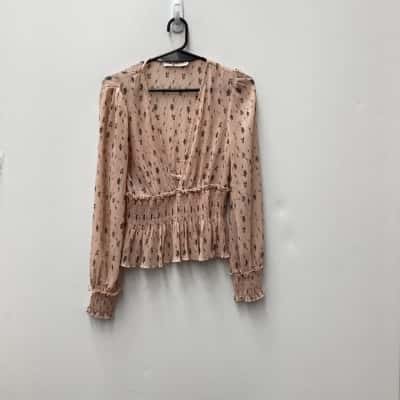  N A K D Womens  Size 36 Floral  Multicoloured Pink structured smock waist Blouse 