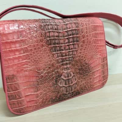 Crocodile Pink Genuine Leather Shoulder Bag VGUC 