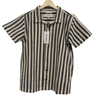 Threadbare Mens  Size L Short Sleeve Shirt Black  / Off White / Striped 