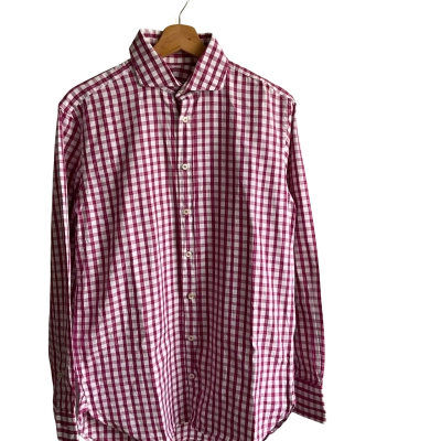 “Herringbone Sydney” Mens - Size M -Long Sleeve Shirt Checked / Pink  / White 