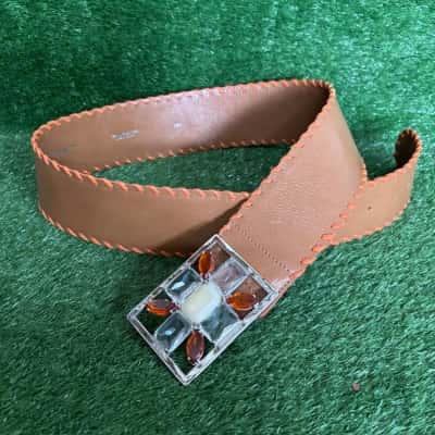 Karen Millen Jewelled Buckle Brown Leather Belt Size 2 (Small)