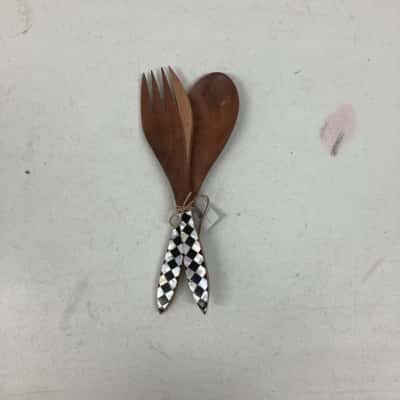 Wooden Salad Servers With Decretive Handles