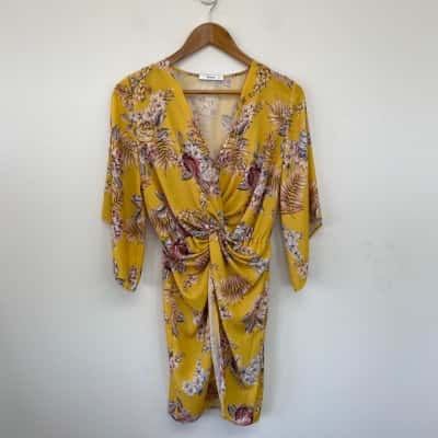 Sheike Yellow Floral Long Sleeve Mini Dress Size 8 