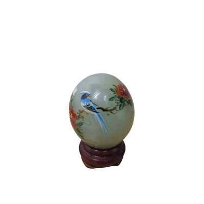 Vintage Hand Painted Stone Egg on Stand