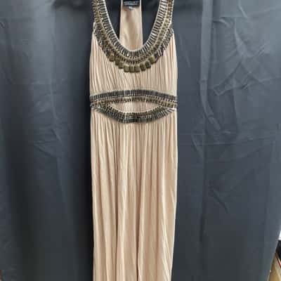 Spotlight By Warehouse Womens Size 10 Long Biege Dress With Embellishments