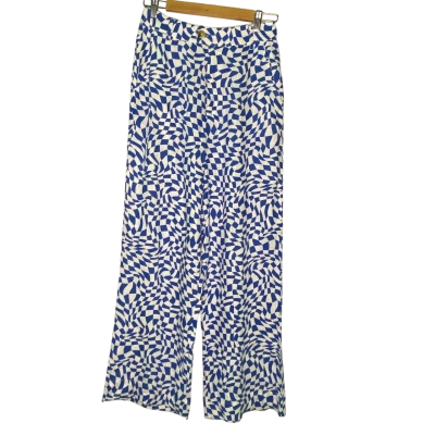 Ghanda Womens  Size 10 Straight Leg Pants Blue / Pattern / White 