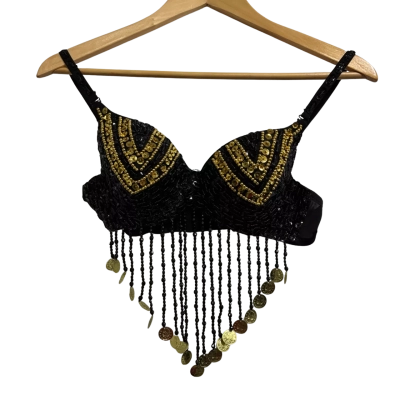 Ishka, Womens, Size 38/85, black costume bra with yellow and black sequins