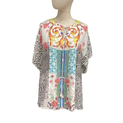 Johnny Was Womens  100% Silk Size XS Short Sleeve Top Multicoloured 