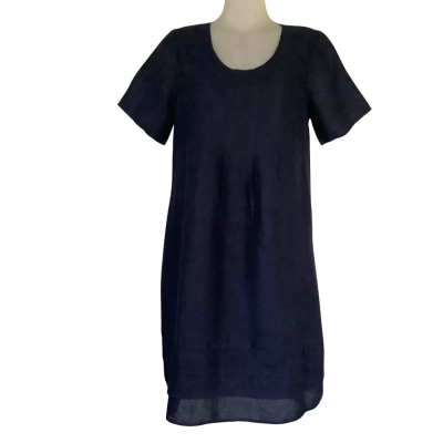 Flax & Seed.  Navy Blue Short Sleeve Linen Shift Dress.   Size 10 