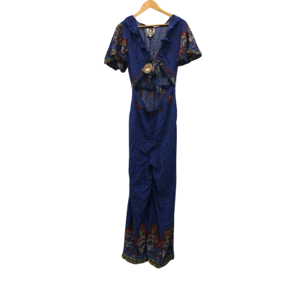 Jaase Womens  Size L Short Sleeve Jumpsuit Blue / Multicoloured BNWT