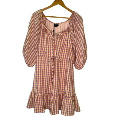 Minkpink Womens  Size M Long Sleeve Dress Checked / Pink  / Yellow 