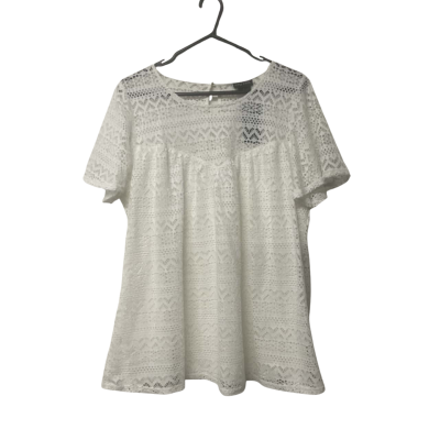 Womens City Chic Size L Short Sleeve Lacy Top White 