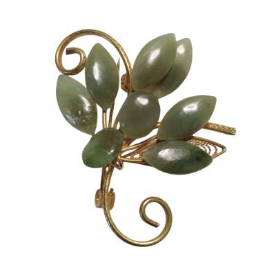  Womens Vintage Gold / Jade Colour Brooch