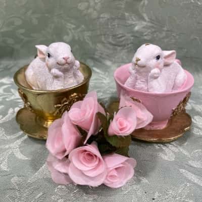 Luxe Pastel Teacup Bunny Figurines