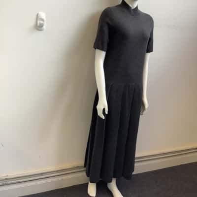 COS Womens AUS Size 8-10 Woollen Pleated Maxi Dress Charcoal