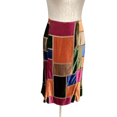Alannah Hill  Silk Blend Size 12 Velvet Pencil Skirt Multicoloured 
