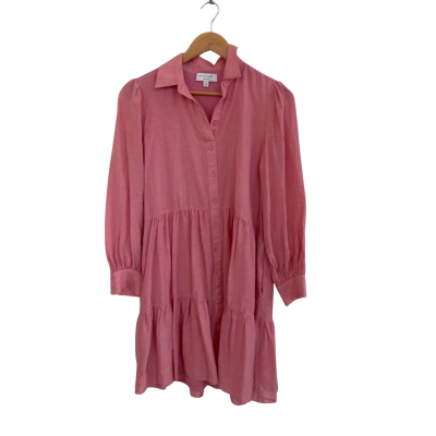 Witchery Womens Linen Size 8 Long Sleeve / Midi / Button Up Dress Pink  