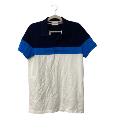 Calvin Klein Jeans Mens Slim Fit Polo Size L Blue / White 