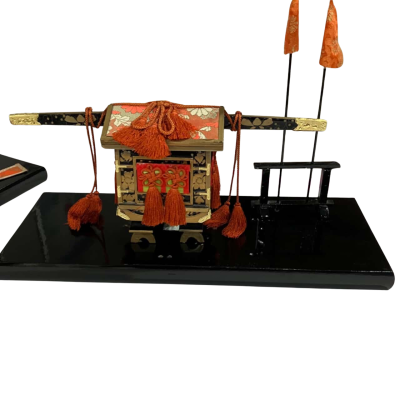 Japanese Hina Doll Carriage & Gogatsu Doll Gissha Wood 