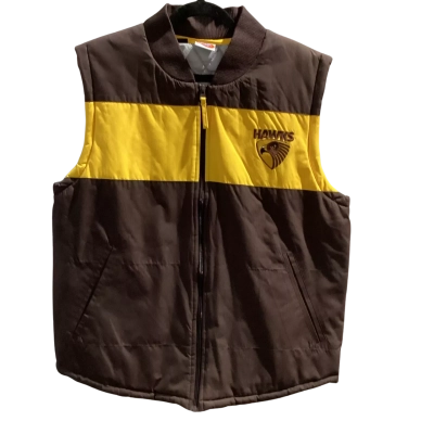 AFL Hawks Hawthorn Mens  Size S Vest / Winter Jacket Yellow Signed On Back (Unknown)