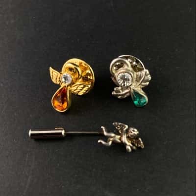 Vintage silver Tone Angel Stick Pin and Vintage Austrian Crystal Angel Lapel Pin 