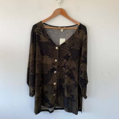 beme Khaki Black 3/4 Sleeve Style Shirt Top Size L 