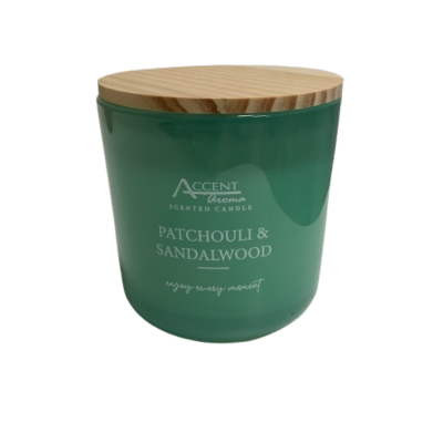 New Large Coloured Glass Candle With Lid Patchouli & Sandalwood  #2263-1-PP