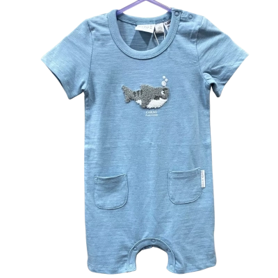 Earth Nymph Kids Blue Shark Playsuit Size 00 (3-6M)