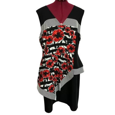 Basque Womens  Size 18 Floral Dress Black  / Red / White 