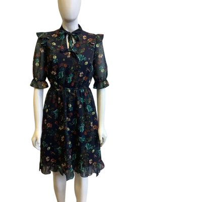 Hi There from Karen Millen Women's Size 8 Short Sleeved Midi Floral Dress Navy 