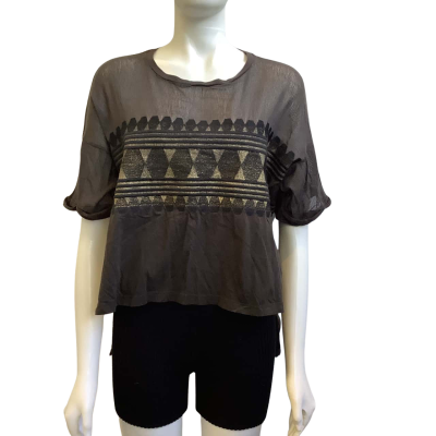 Sass & Bide Womens  Size S Embroidered Patch Top Black / Gold