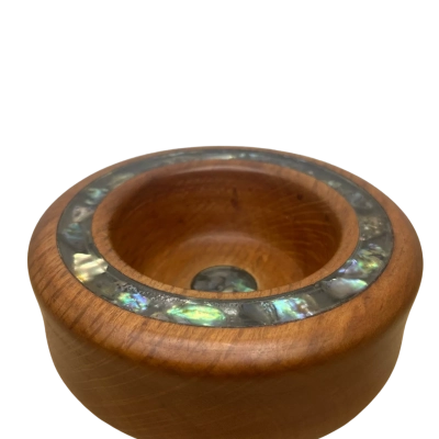 Vintage Hand Turned Wooden Bowl with Resin and Shell Inlay