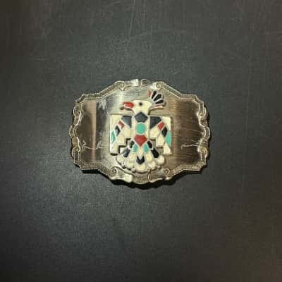 Vintage Rain Tree Belt Buckle Southwest “Thunderbird” Native American Design 