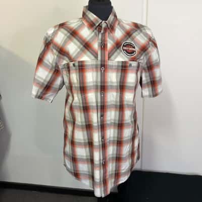 Harley Davidson Mens  Size M Checked Shirt / Short Sleeve Shirt Black  / Burnt Orange / Checked 