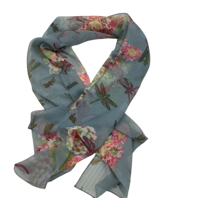  Womens  Size  Sheer Scarf Grey / Pink  Dragonfly 