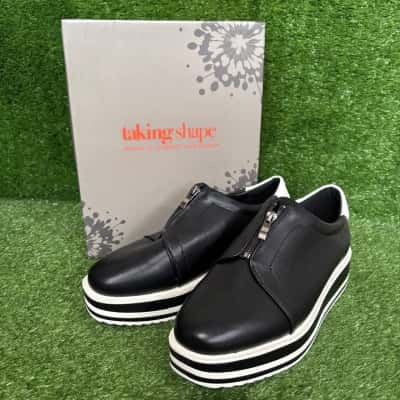 Taking Shape Black Striped Wedge Zip Front Shoe Size 42