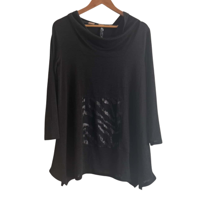 Taking Shape.  Black Detail Tunic Style Asymmetrical Top. Size XXS 