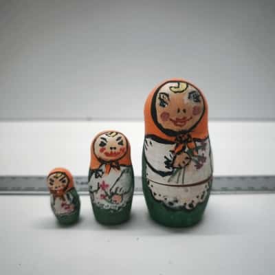 Vintage Hand Painted Wooden Russian Matryoshka Nesting Dolls Set of 3