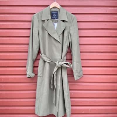 Jacqui-E Womens Size 12 Olive Green Mediterranean Trench Coat 